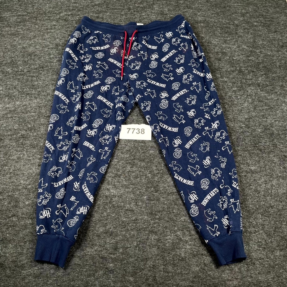 Harry Potter Hogwarts Joggers Pants Women XL Navy Blue Graphic Cotton Drawstring